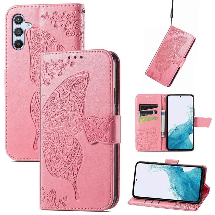 Embossing Mandala Flower Butterfly Leather Wallet Case for Samsung Galaxy A54 5G - Pink