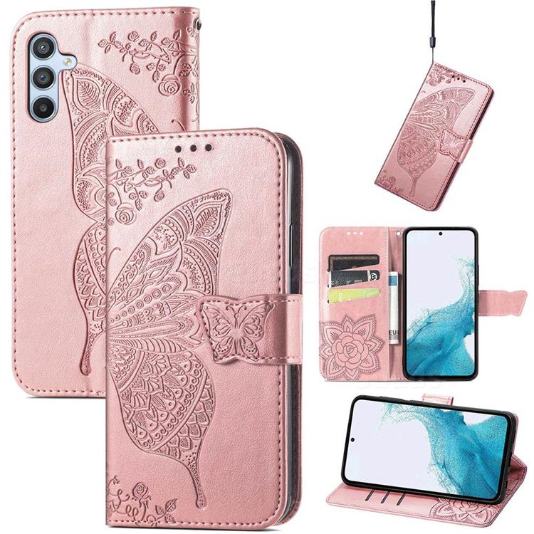 Embossing Mandala Flower Butterfly Leather Wallet Case for Samsung Galaxy A54 5G - Rose Gold