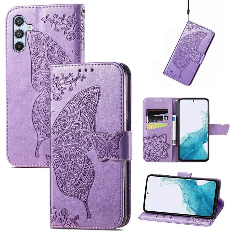 Embossing Mandala Flower Butterfly Leather Wallet Case for Samsung Galaxy A54 5G - Light Purple