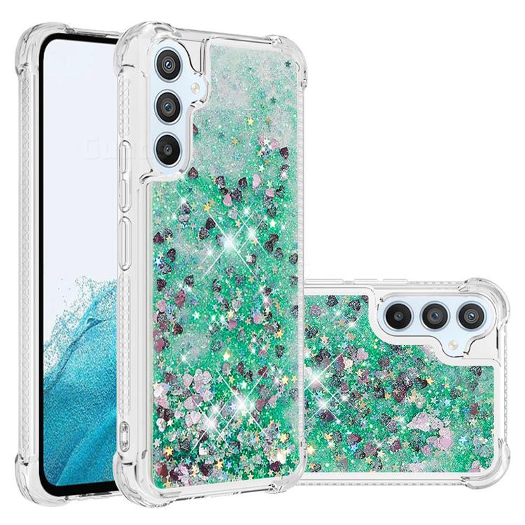 Dynamic Liquid Glitter Sand Quicksand TPU Case for Samsung Galaxy A54 5G - Green Love Heart