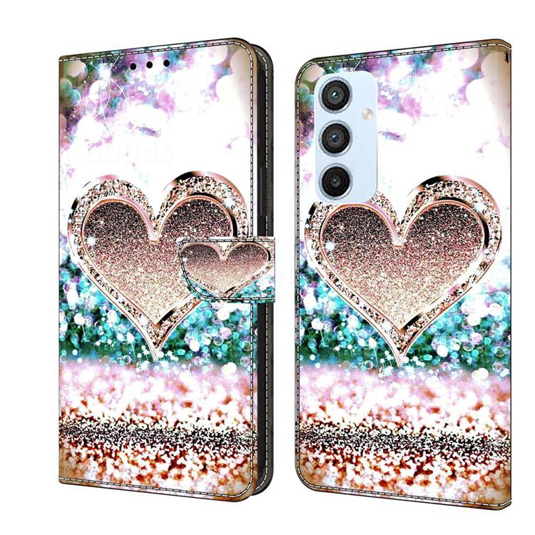 Pink Diamond Heart Crystal PU Leather Protective Wallet Case Cover for Samsung Galaxy A54 5G