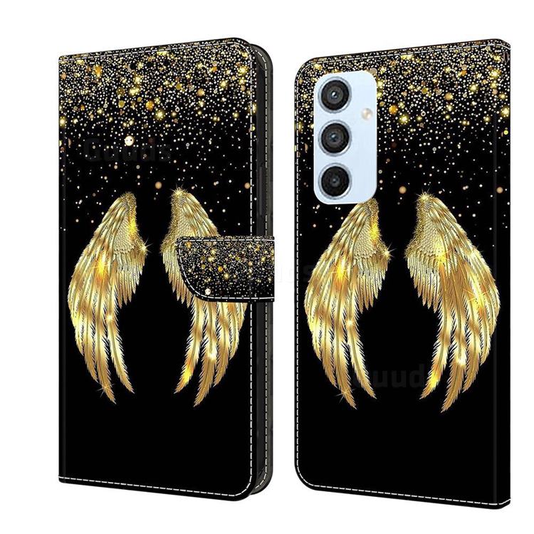 Golden Angel Wings Crystal PU Leather Protective Wallet Case Cover for Samsung Galaxy A54 5G