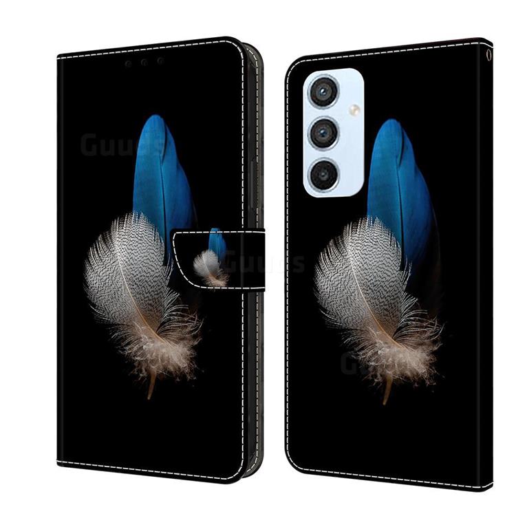 White Blue Feathers Crystal PU Leather Protective Wallet Case Cover for Samsung Galaxy A54 5G
