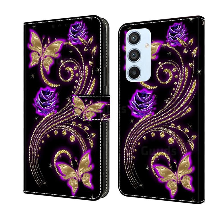 Purple Flower Butterfly Crystal PU Leather Protective Wallet Case Cover for Samsung Galaxy A54 5G