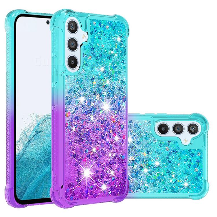Rainbow Gradient Liquid Glitter Quicksand Sequins Phone Case for Samsung Galaxy A54 5G - Blue Purple