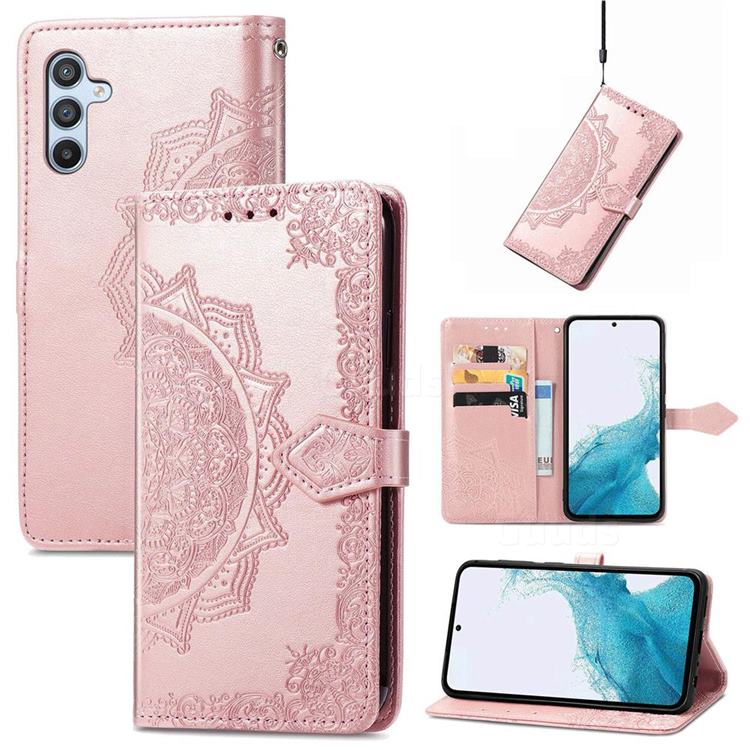Embossing Imprint Mandala Flower Leather Wallet Case for Samsung Galaxy A54 5G - Rose Gold