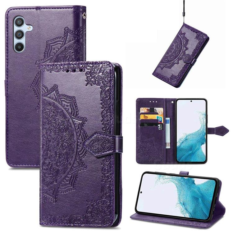 Embossing Imprint Mandala Flower Leather Wallet Case for Samsung Galaxy A54 5G - Purple
