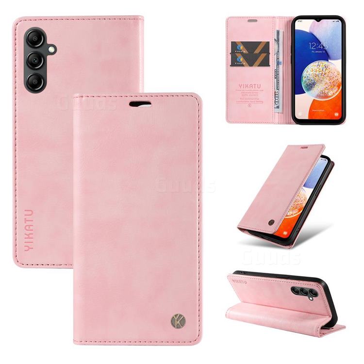 YIKATU Litchi Card Magnetic Automatic Suction Leather Flip Cover for Samsung Galaxy A54 5G - Pink