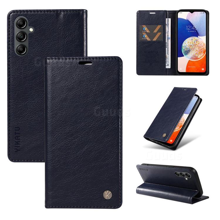 YIKATU Litchi Card Magnetic Automatic Suction Leather Flip Cover for Samsung Galaxy A54 5G - Navy Blue