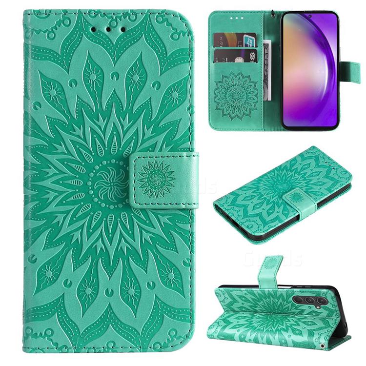 Embossing Sunflower Leather Wallet Case for Samsung Galaxy A55 5G - Green