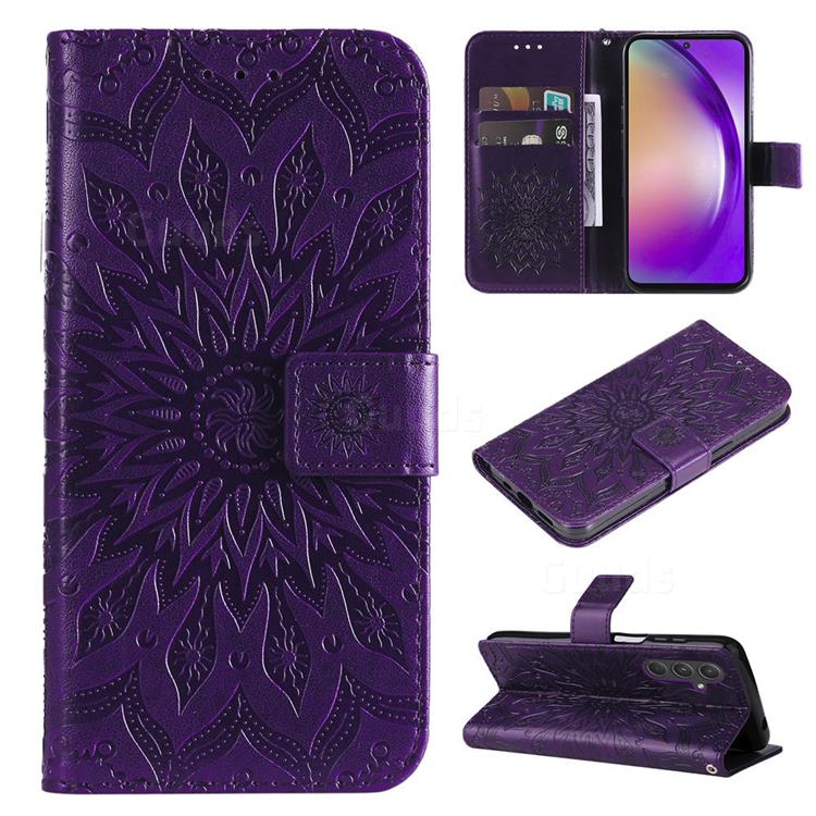 Embossing Sunflower Leather Wallet Case for Samsung Galaxy A55 5G - Purple