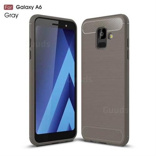 Luxury Carbon Fiber Brushed Wire Drawing Silicone TPU Back Cover for Samsung Galaxy A6 (2018) - Gray