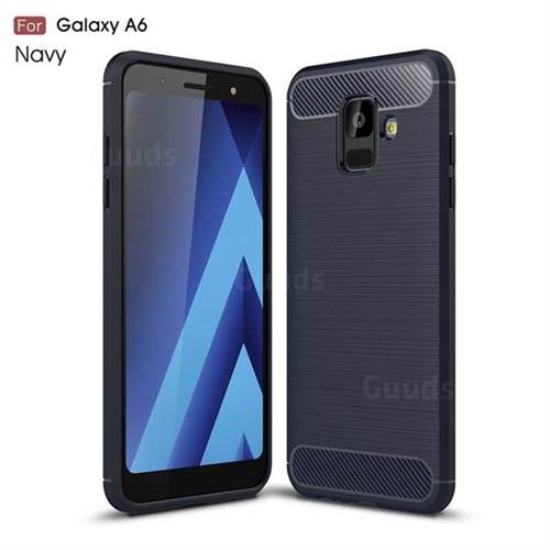 Luxury Carbon Fiber Brushed Wire Drawing Silicone TPU Back Cover for Samsung Galaxy A6 (2018) - Navy