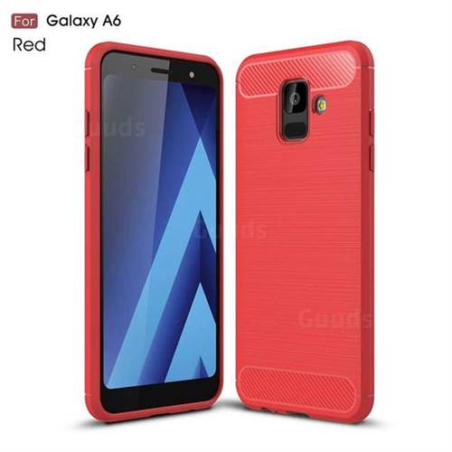 Luxury Carbon Fiber Brushed Wire Drawing Silicone TPU Back Cover for Samsung Galaxy A6 (2018) - Red