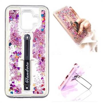 Concealed Ring Holder Stand Glitter Quicksand Dynamic Liquid Phone Case for Samsung Galaxy A6 (2018) - Rose