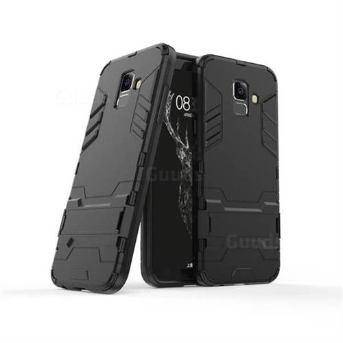 Armor Premium Tactical Grip Kickstand Shockproof Dual Layer Rugged Hard Cover for Samsung Galaxy A6 (2018) - Black
