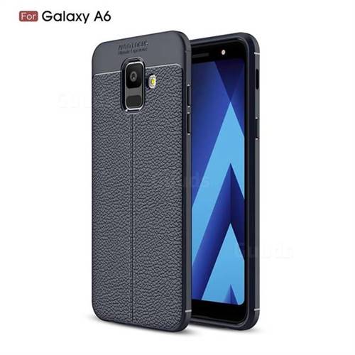 Luxury Auto Focus Litchi Texture Silicone TPU Back Cover for Samsung Galaxy A6 (2018) - Dark Blue