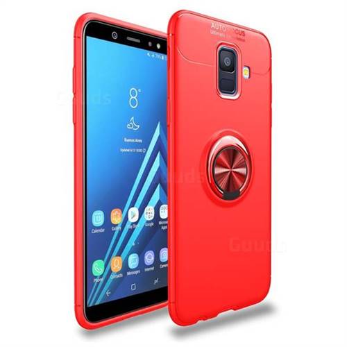 Auto Focus Invisible Ring Holder Soft Phone Case for Samsung Galaxy A6 (2018) - Red