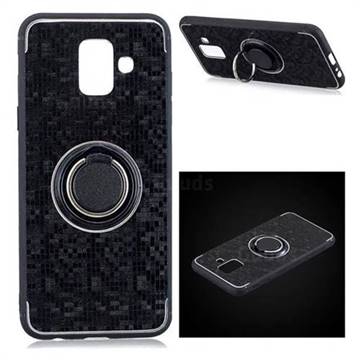 Luxury Mosaic Metal Silicone Invisible Ring Holder Soft Phone Case for Samsung Galaxy A6 (2018) - Black