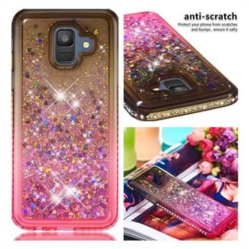Diamond Frame Liquid Glitter Quicksand Sequins Phone Case for Samsung Galaxy A6 (2018) - Gray Pink