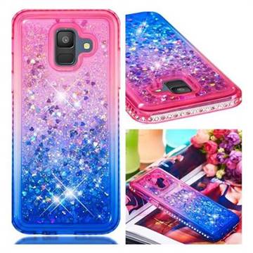 Diamond Frame Liquid Glitter Quicksand Sequins Phone Case for Samsung Galaxy A6 (2018) - Pink Blue