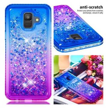 Diamond Frame Liquid Glitter Quicksand Sequins Phone Case for Samsung Galaxy A6 (2018) - Blue Purple