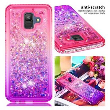 Diamond Frame Liquid Glitter Quicksand Sequins Phone Case for Samsung Galaxy A6 (2018) - Pink Purple