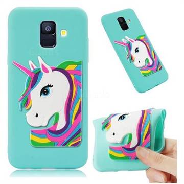 Rainbow Unicorn Soft 3D Silicone Case for Samsung Galaxy A6 (2018) - Sky Blue