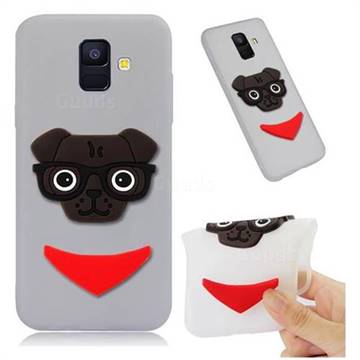 Glasses Dog Soft 3D Silicone Case for Samsung Galaxy A6 (2018) - Translucent White
