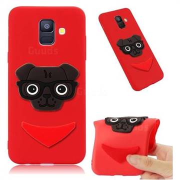Glasses Dog Soft 3D Silicone Case for Samsung Galaxy A6 (2018) - Red