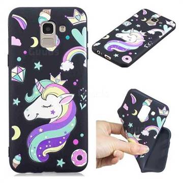 Candy Unicorn 3D Embossed Relief Black TPU Cell Phone Back Cover for Samsung Galaxy A6 (2018)