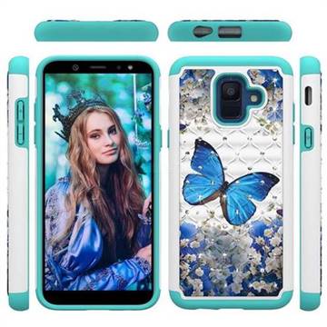 Flower Butterfly Studded Rhinestone Bling Diamond Shock Absorbing Hybrid Defender Rugged Phone Case Cover for Samsung Galaxy A6 (2018)
