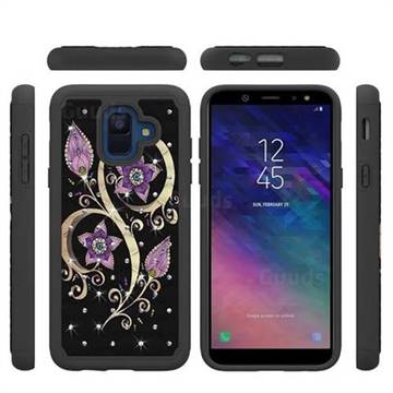 Peacock Flower Studded Rhinestone Bling Diamond Shock Absorbing Hybrid Defender Rugged Phone Case Cover for Samsung Galaxy A6 (2018)