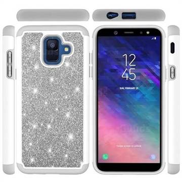 Glitter Rhinestone Bling Shock Absorbing Hybrid Defender Rugged Phone Case Cover for Samsung Galaxy A6 (2018) - Gray