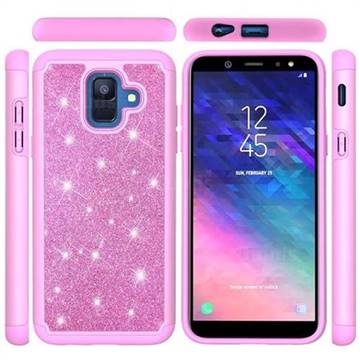 Glitter Rhinestone Bling Shock Absorbing Hybrid Defender Rugged Phone Case Cover for Samsung Galaxy A6 (2018) - Pink