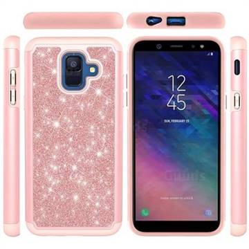 Glitter Rhinestone Bling Shock Absorbing Hybrid Defender Rugged Phone Case Cover for Samsung Galaxy A6 (2018) - Rose Gold