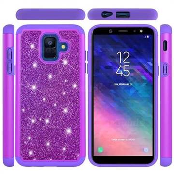 Glitter Rhinestone Bling Shock Absorbing Hybrid Defender Rugged Phone Case Cover for Samsung Galaxy A6 (2018) - Purple