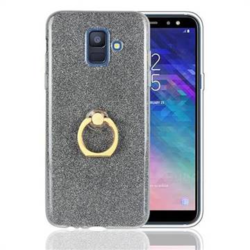 Luxury Soft TPU Glitter Back Ring Cover with 360 Rotate Finger Holder Buckle for Samsung Galaxy A6 (2018) - Black