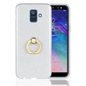 Luxury Soft TPU Glitter Back Ring Cover with 360 Rotate Finger Holder Buckle for Samsung Galaxy A6 (2018) - White