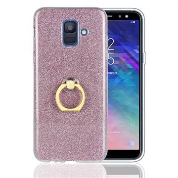 Luxury Soft TPU Glitter Back Ring Cover with 360 Rotate Finger Holder Buckle for Samsung Galaxy A6 (2018) - Pink