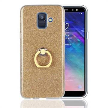 Luxury Soft TPU Glitter Back Ring Cover with 360 Rotate Finger Holder Buckle for Samsung Galaxy A6 (2018) - Golden