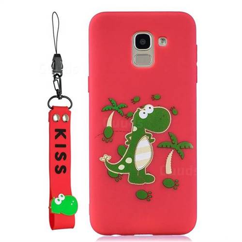 Red Dinosaur Soft Kiss Candy Hand Strap Silicone Case for Samsung Galaxy A6 (2018)