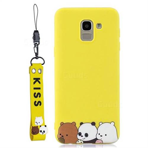 Yellow Bear Family Soft Kiss Candy Hand Strap Silicone Case for Samsung Galaxy A6 (2018)