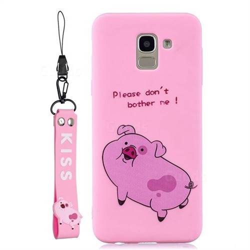 Pink Cute Pig Soft Kiss Candy Hand Strap Silicone Case for Samsung Galaxy A6 (2018)