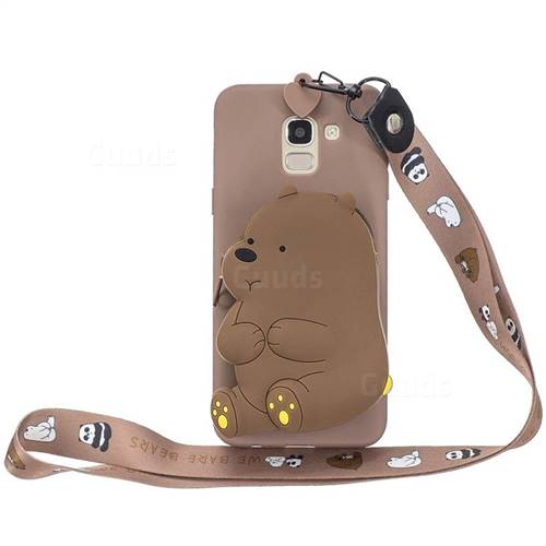 Brown Bear Neck Lanyard Zipper Wallet Silicone Case for Samsung Galaxy A6 (2018)