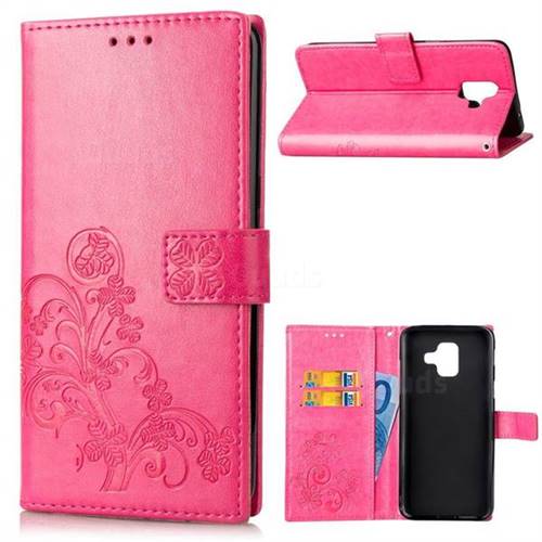 Embossing Imprint Four-Leaf Clover Leather Wallet Case for Samsung Galaxy A6 (2018) - Rose