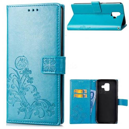 Embossing Imprint Four-Leaf Clover Leather Wallet Case for Samsung Galaxy A6 (2018) - Blue