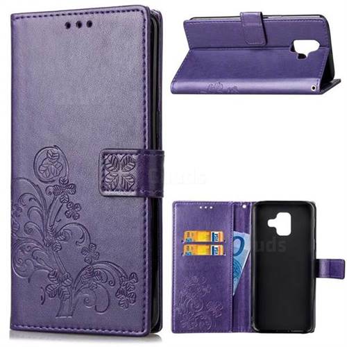 Embossing Imprint Four-Leaf Clover Leather Wallet Case for Samsung Galaxy A6 (2018) - Purple