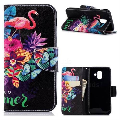 Flowers Flamingos Leather Wallet Case for Samsung Galaxy A6 (2018)