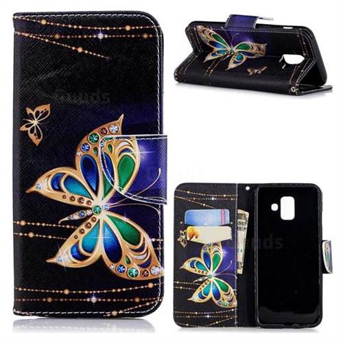 Golden Shining Butterfly Leather Wallet Case for Samsung Galaxy A6 (2018)